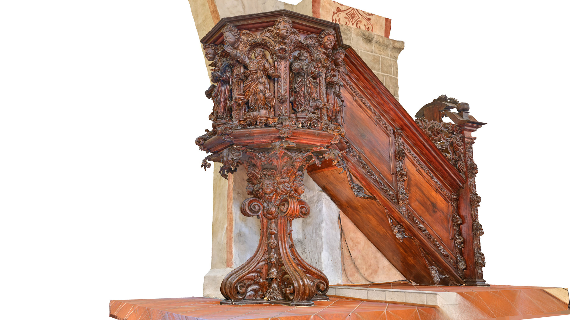 Widok ambony z poziomu człowieka od strony zakrystii (strona południowo-zachodniej).