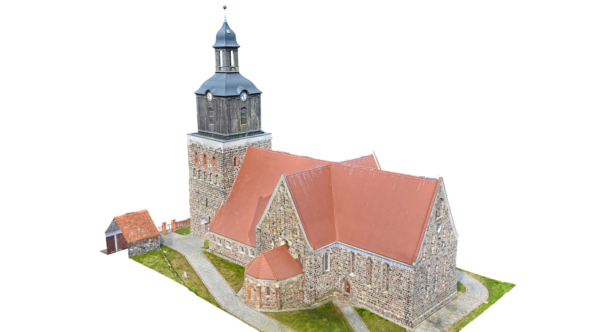 Widok modelu kościoła z perspektywy ptasiej od stromy południowo wschodniej.