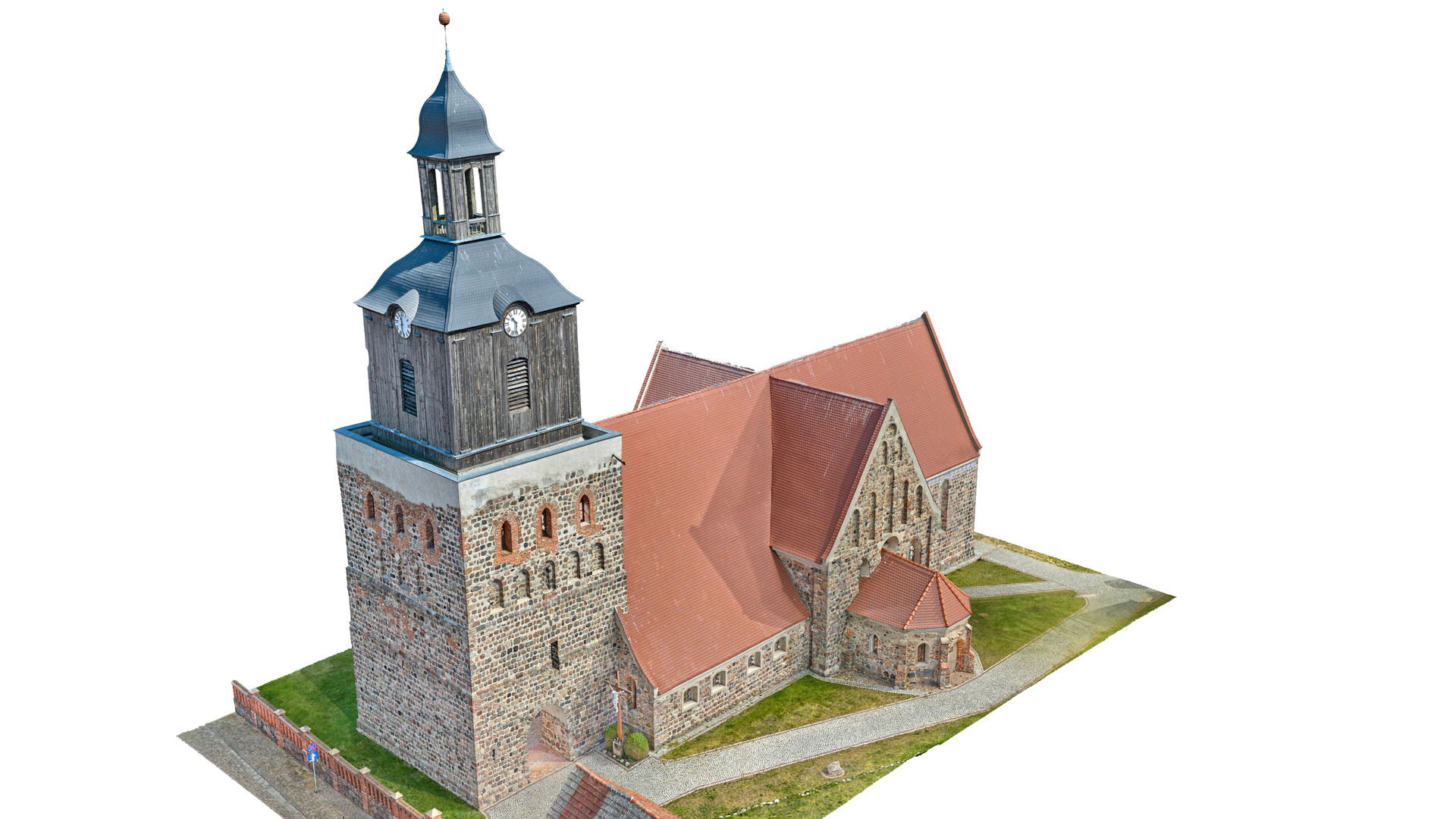 Widok modelu kościoła z perspektywy ptasiej od stromy południowo zachodniej.