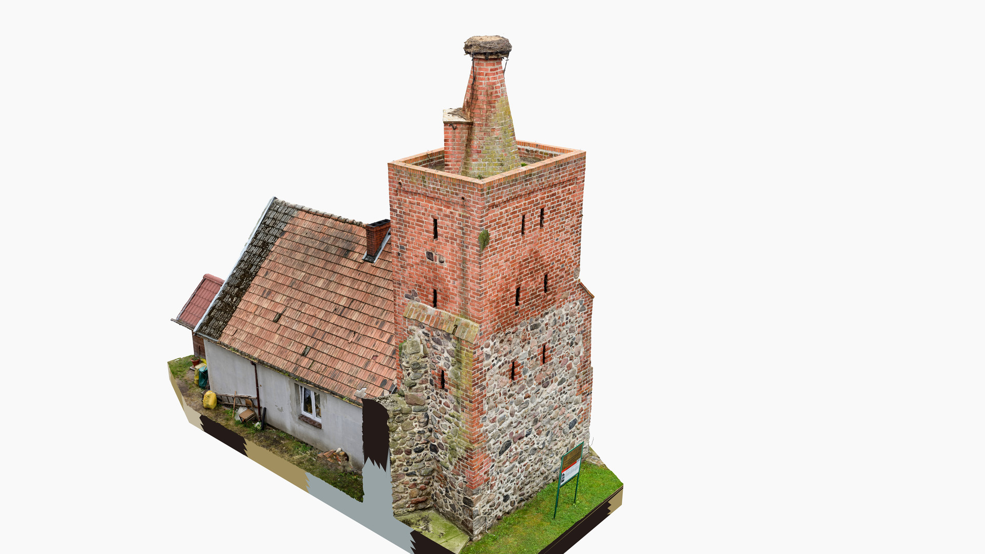 Widok modelu Baszty Bocianiej z perspektywy ptasiej od strony północnej.