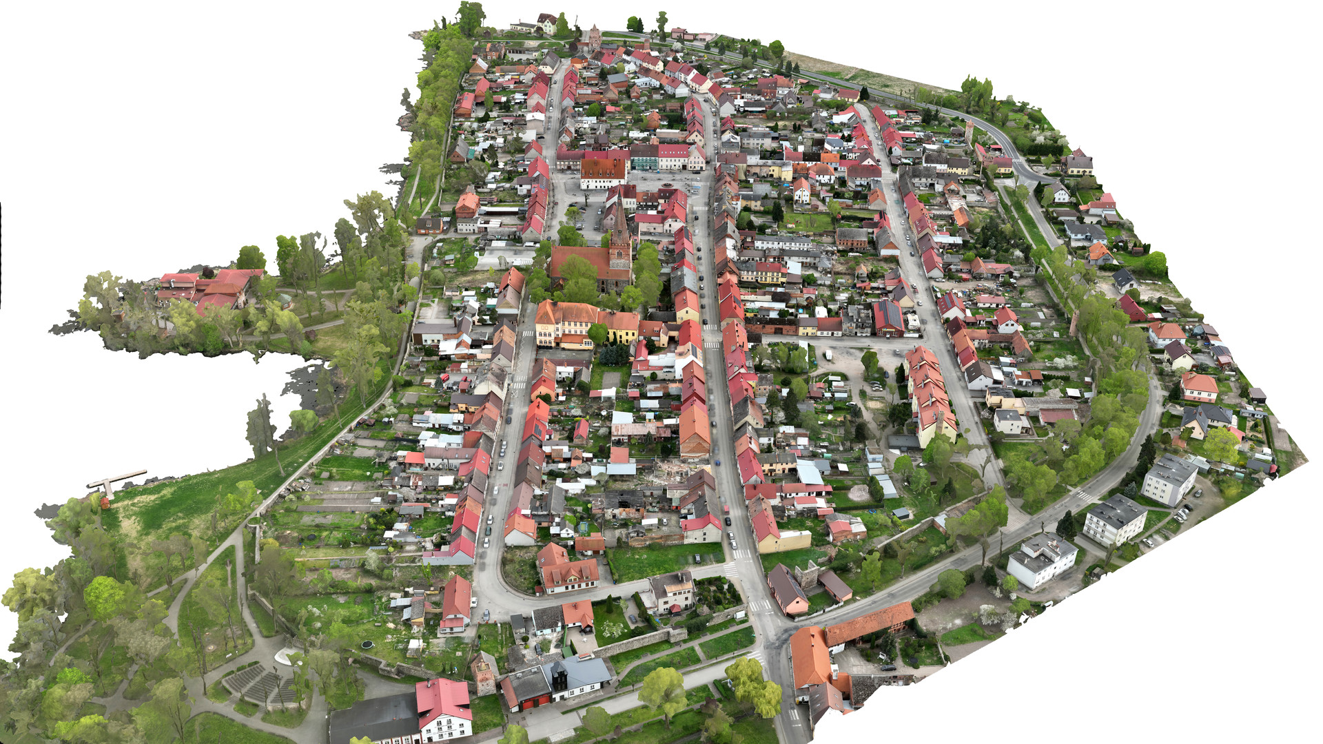 Widok modelu miasta z perspektywy ptasiej od strony północnej.