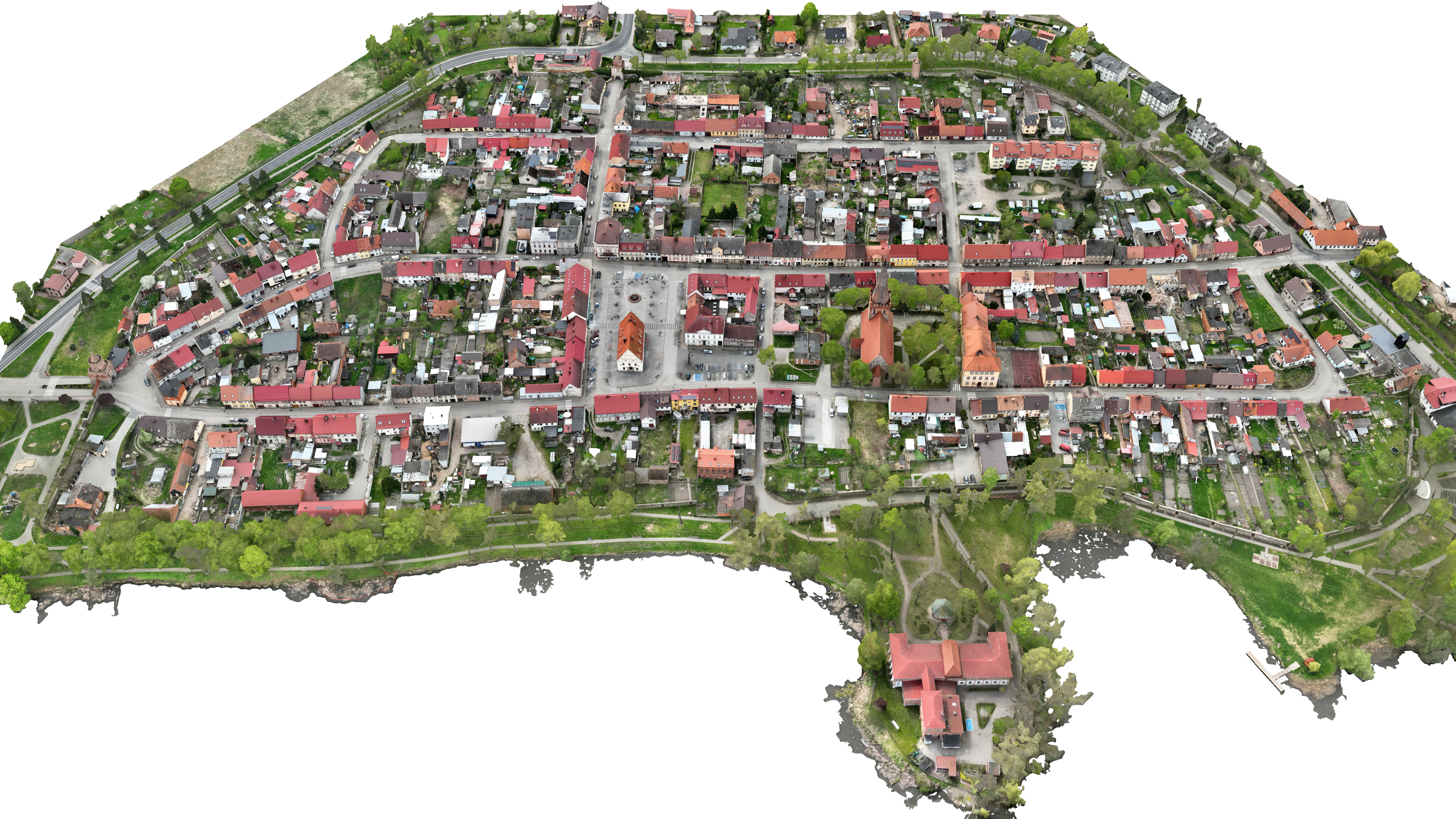 Widok modelu miasta z perspektywy ptasiej od strony wschodniej.