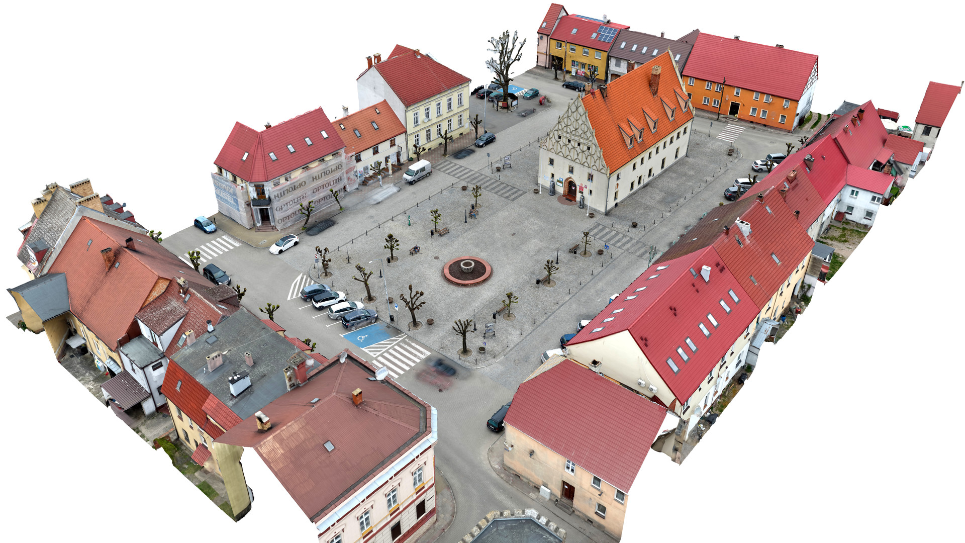 Widok modelu miasta z perspektywy ptasiej od strony południowo-zachodniej.